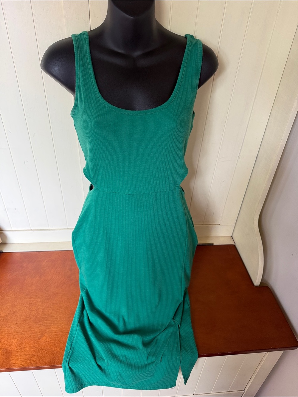 See You Monday Sleeveless Emerald Ribbed Midi Dress with Side Cutouts